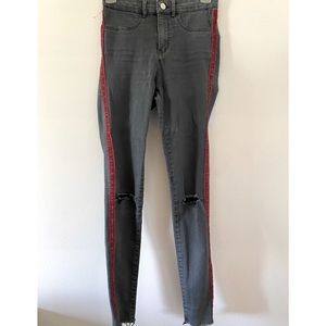 Zara Skinny Jeans With Red Stripe